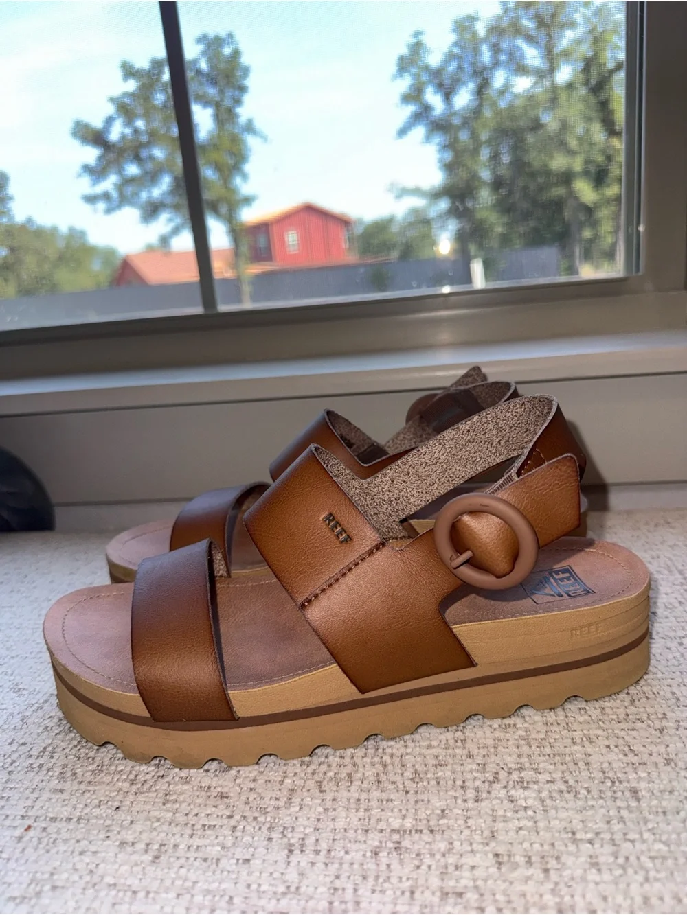 Reef Women's Brown Leather Double-Strap Platform Sandals
